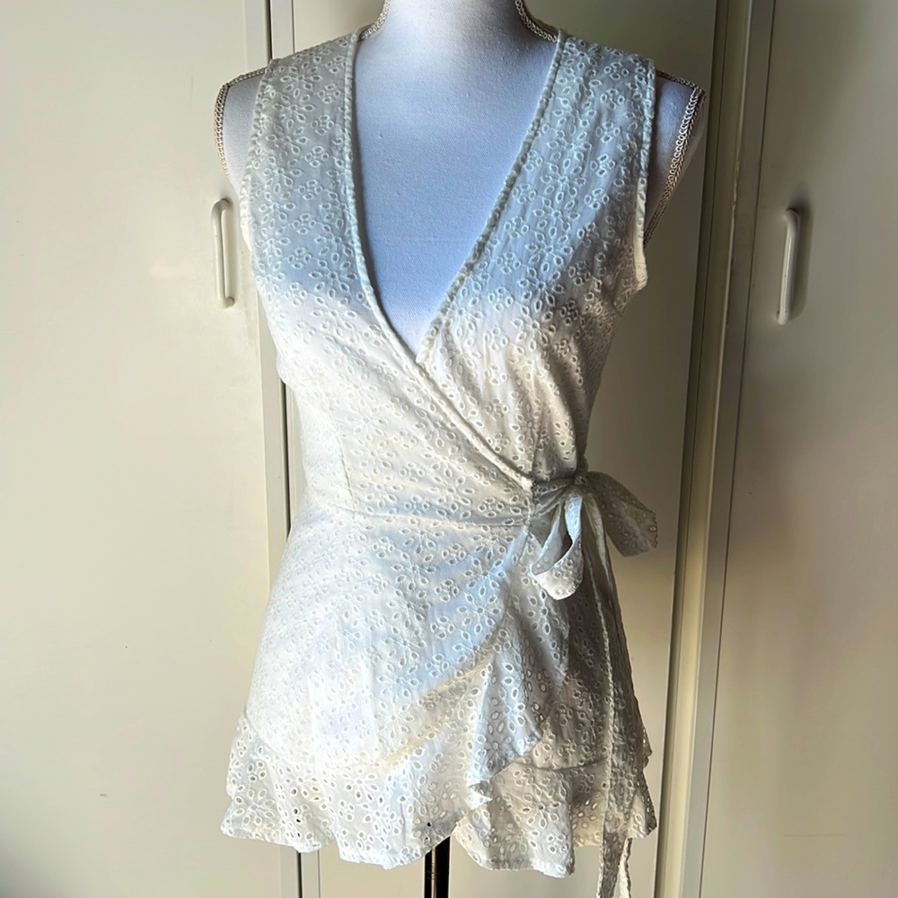 Sleeveless Eyelet Wrap Top